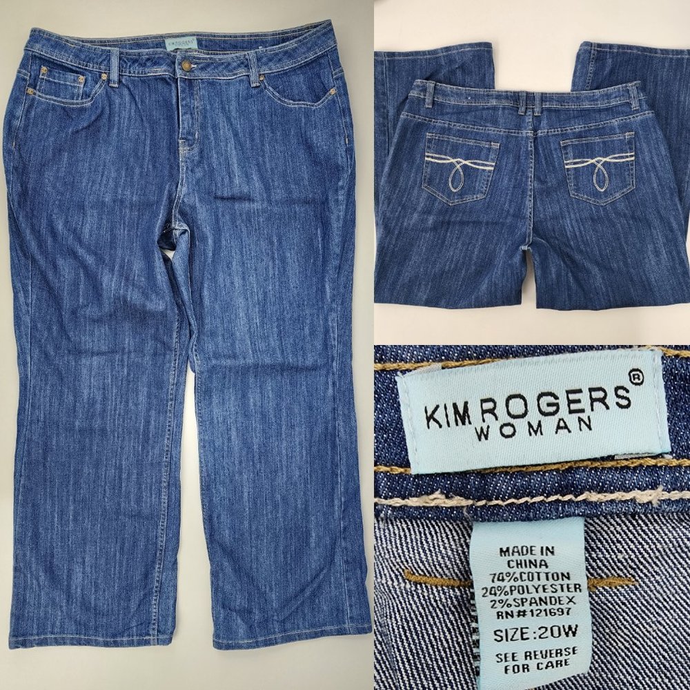 Kim Rogers Womens 20W 40x30 Blue Denim Bootcut Woman Jeans Cotton Poly Stretch